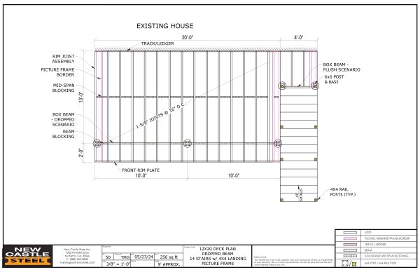 New Castle Steel Deck Framing Kit - 12x20 Deck, Dropped Beam, Picture Frame, 14 Stairs with 4x4 Landing For Cheap - Image 2