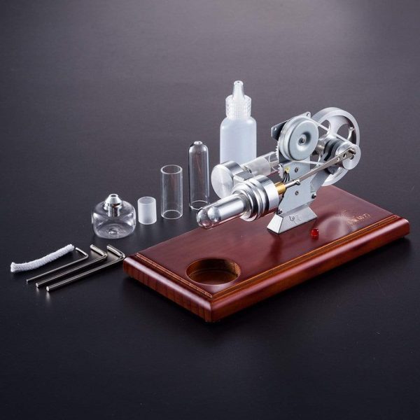 Hot Air Stirling Engine Kit Education Toy With Brown Solid Wood Baseplate Online Sale - Image 2
