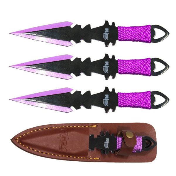 TK 099-LP38PE 8  Purple Cord Wrapped Throwing Knife Set with Leather Sheath For Discount
